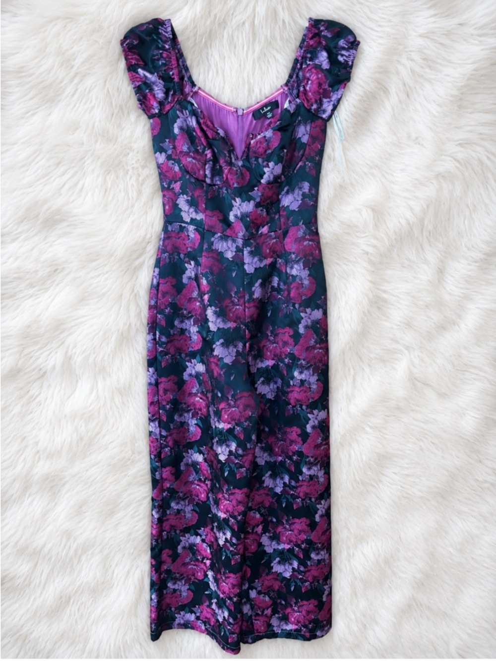 Lulu's Black Floral Maxi Jumpsuit with Purple Bloom Print